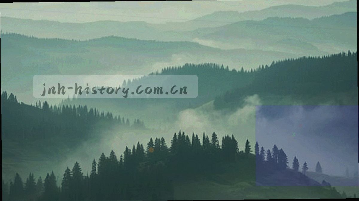 球场外聚集的人群远景剪影，背景为山脉轮廓，单色叠色处理